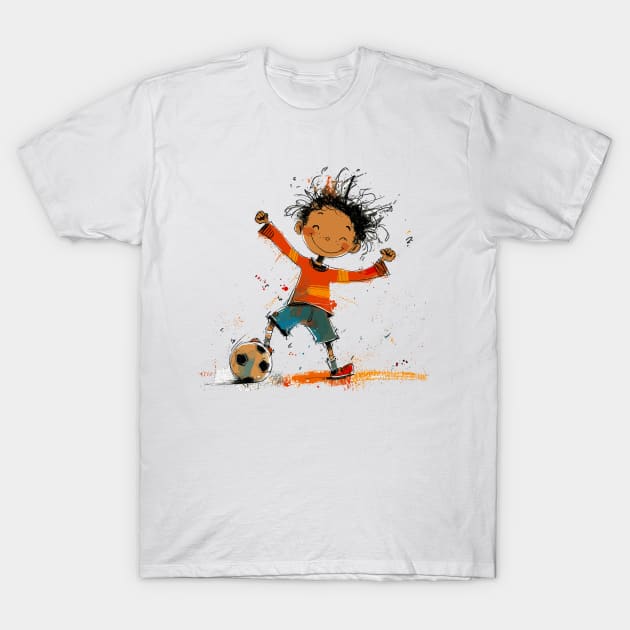 Little Boy Playing Soccer T-Shirt by erzebeth